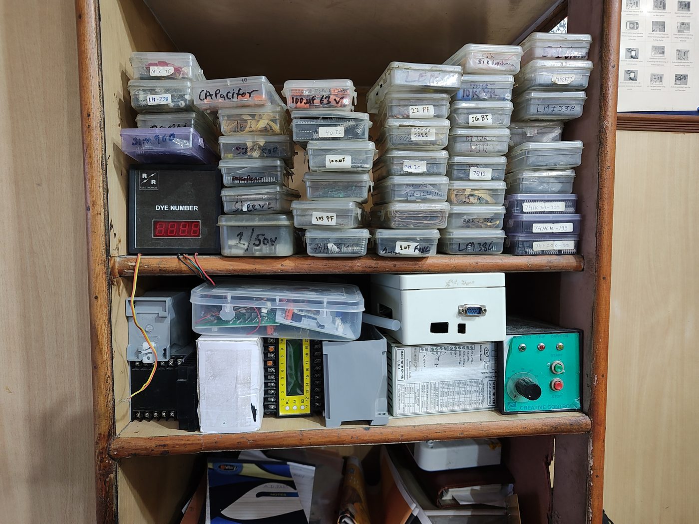 Spare-parts shelving with control modules and driver boards